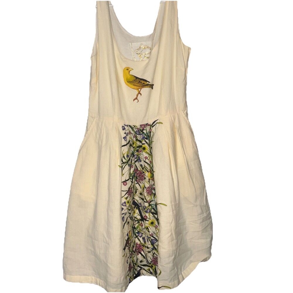 Knitted Dove Anthropology Ivory “Singing with the Birds"  cotton dress E7